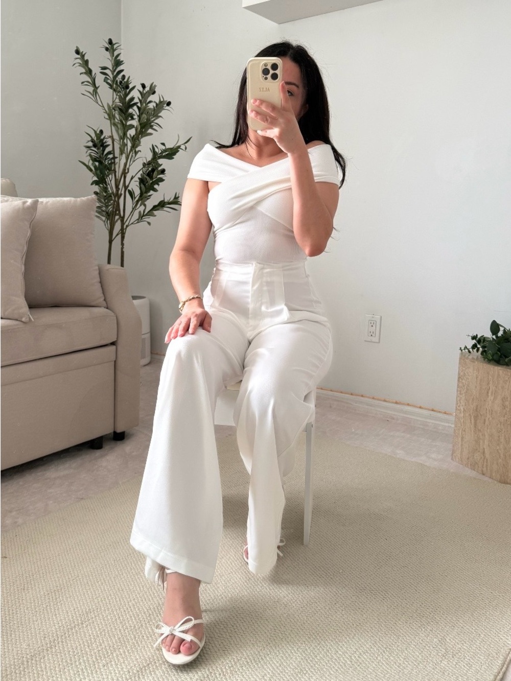 iris White Off-Shoulder Wide-Leg Jumpsuit